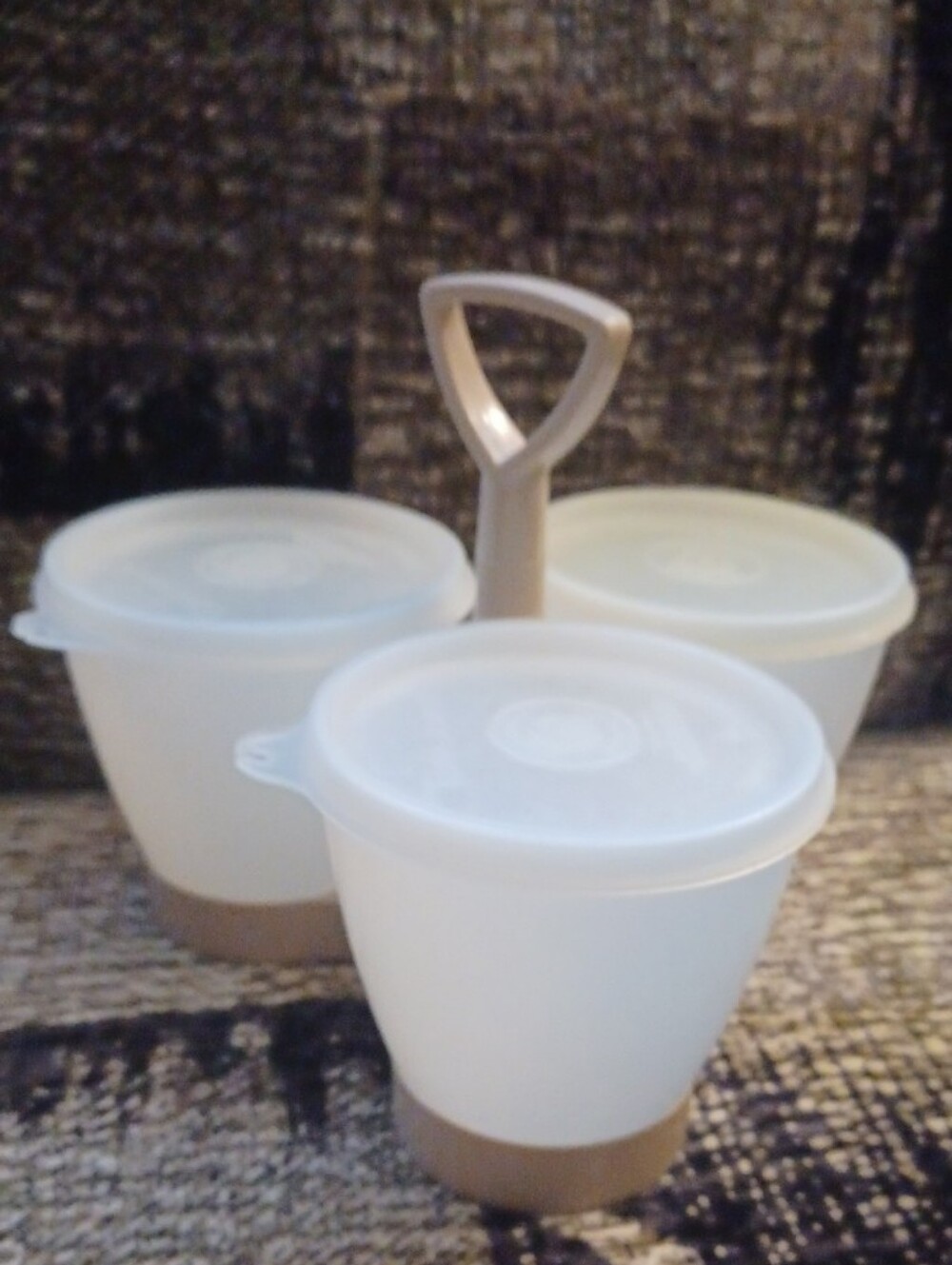4/$40 3-Pack White & Tan Plastic Condiment or Snack Cups with Lids